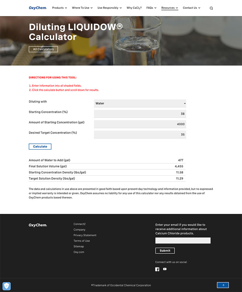 Diluting LIQUIDOW&reg; Calculator - OxyChem Calcium Chloride