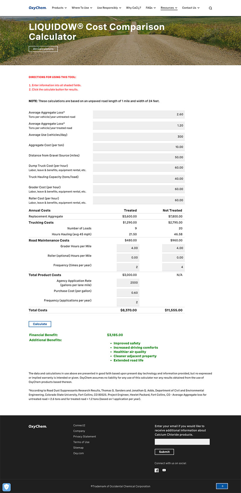LIQUIDOW&reg; Cost Comparison Calculator - OxyChem Calcium Chloride