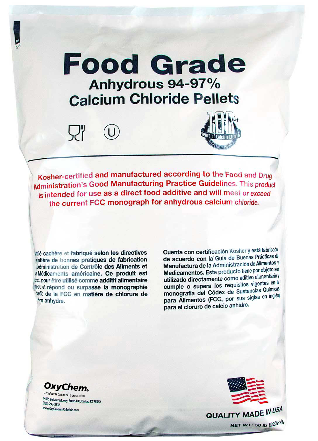 Food Grade Anhydrous 94-97% Calcium Chloride Pellets - OxyChem
